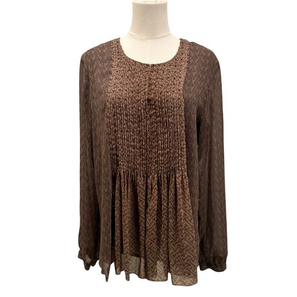Coldwater Creek Brown Beaded Chiffon Blouse M Boho Layered Cottage Fall Artsy - Picture 1 of 9